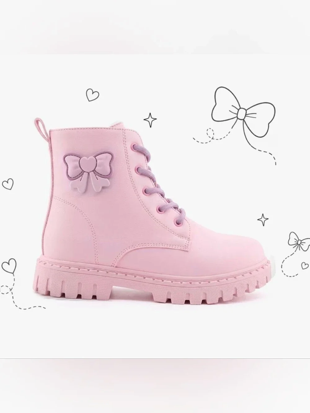 Girls Lace Up Side Zipper Ankle Boots W. Bow Design | Size 11 | NEW IN BOX |